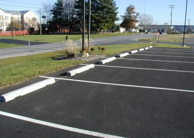 Freshly striped parking area at an industrial facility